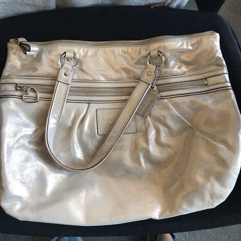 Coach purse oversized silvery/gold sparkle
